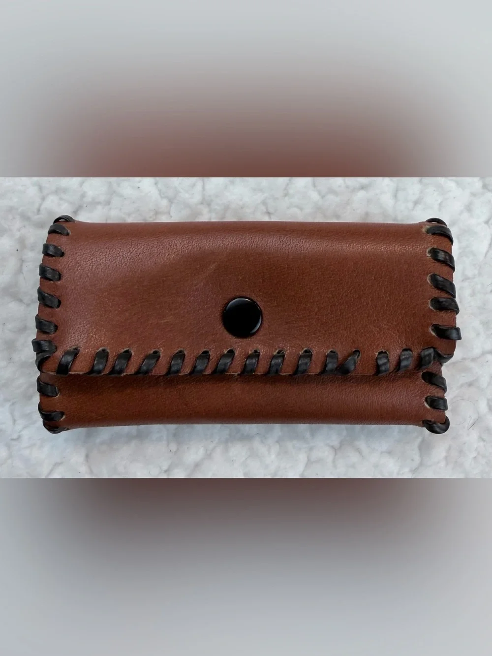 (VTG) Brown/Black Whipstitch Small Leather Key Case w/ Four Hooks